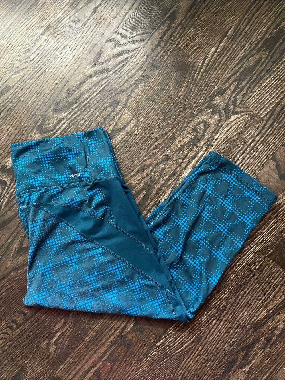 Adidas Climalite Aqua Blue Mineral Dot High-Rise Capri 3/4 Leggings Size L - Picture 3 of 11